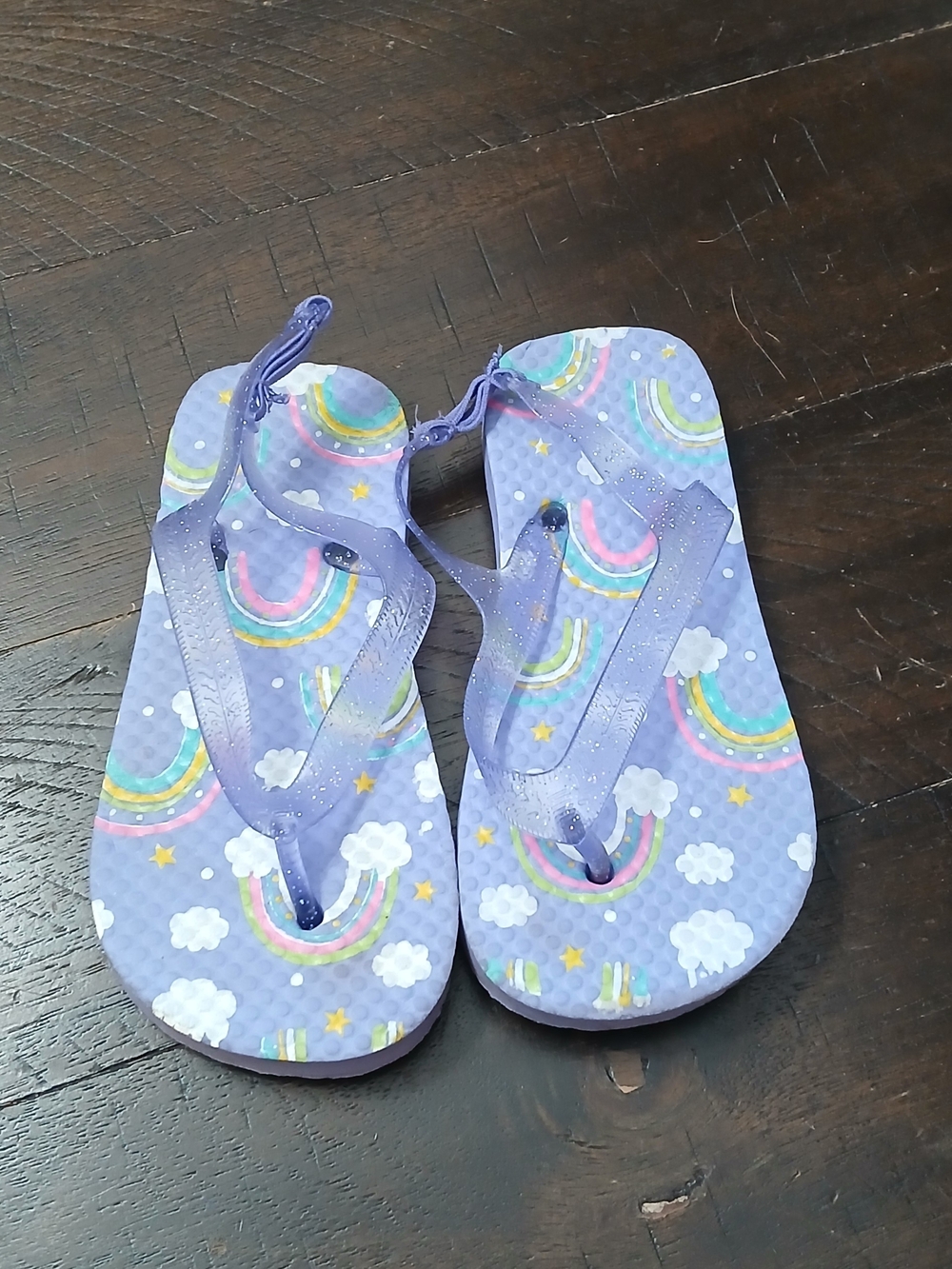Kids Purple Rainbow & Cloud Flip Flops